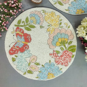 Handmade Bunny Beaded Table Placemat. Easter Table décor