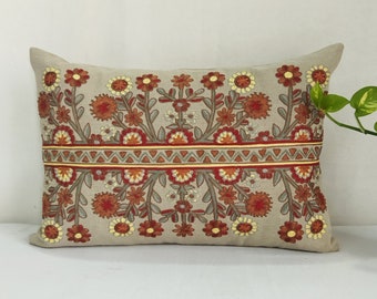 Handmade crewel embroidered pillow cover