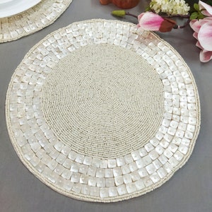 Handmade Mother of Pearls Beaded Table Placemat.