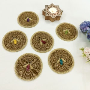 Handmade honey bee Beaded coasters - Set of 6