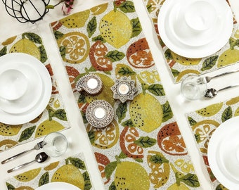 Handmade Lemons Beaded Runner.Matching placemats also available