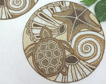 Handmade gold turtle & shell beaded Placemats