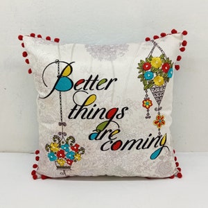 Write up with floral chandeliers decorative pillow cover // Multi colored // Home décor //Micro velvet pillow // pompom pillow
