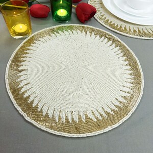 Handmade white and gold beaded table placemats