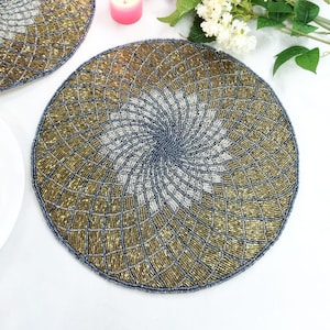 Handmade gold and blue beaded table placemats