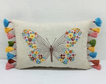 Embroidered  big butterfly cushion cover