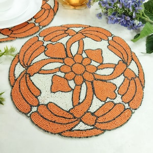 Handmade Orange Floral Beaded Placemat