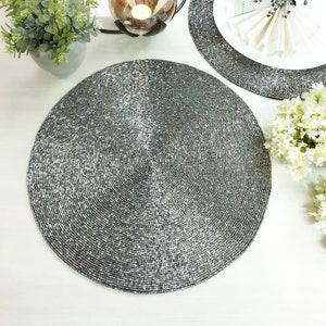 Handmade Pewter silver beaded Placemat