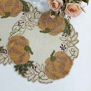 Handmade pumpkin beaded round placemat
