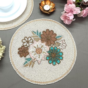 Handmade Flowers Beaded Placemat.