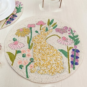 Handmade Bunny Beaded Table Placemat. Easter Table décor