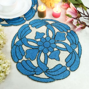 Handmade Turquoise Floral Beaded Placemat
