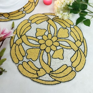 Handmade Yellow Floral Beaded Placemat