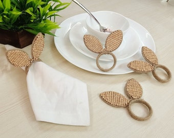 Set of 4 wooden beads bunny ears napkin rings