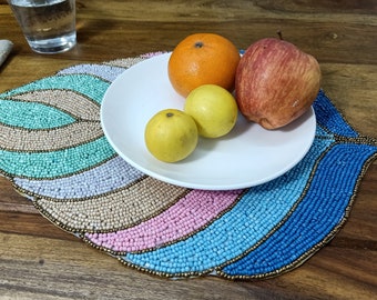 Handmade Beaded Teal Placemats 10 Inch Round Center Piece Etsy