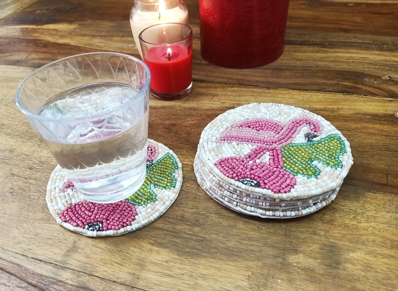PDHCOLLECTIONS Flamingo Beaded Coasters - Thumbnail 5