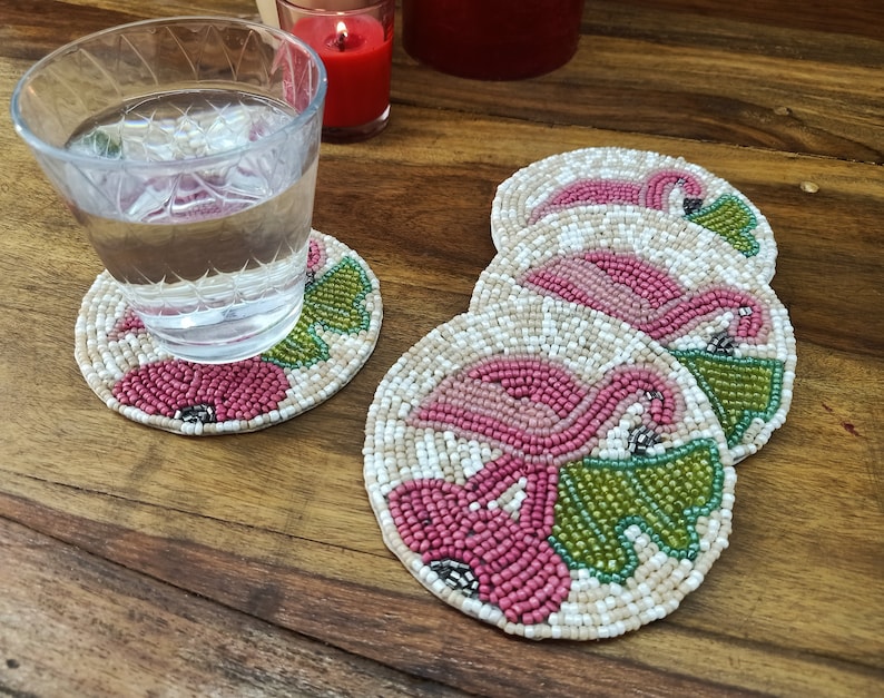 PDHCOLLECTIONS Flamingo Beaded Coasters - Thumbnail 2