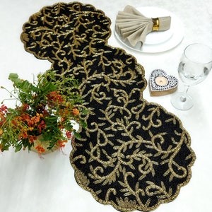 Black and gold Handmade Beaded Table Runner