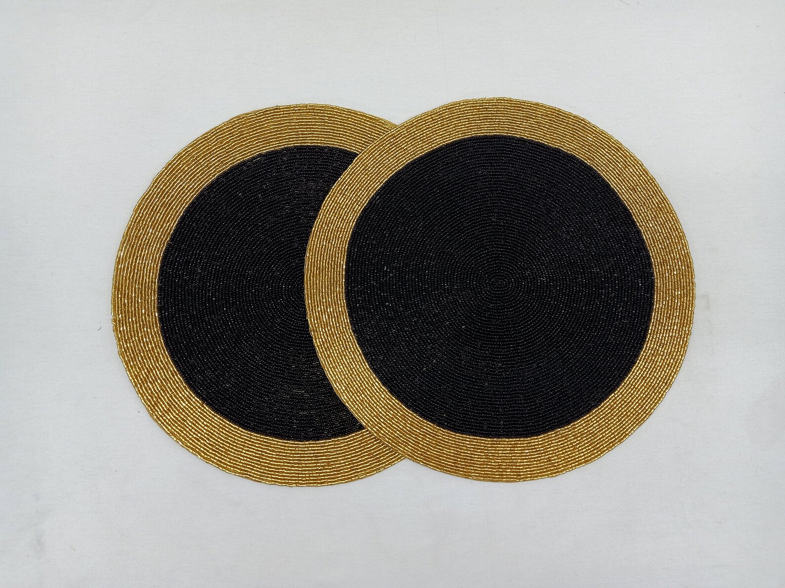 Handmade black & gold beaded Placemat Set of 2 Etsy