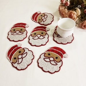 Handmade Santa Claus Face Beaded coasters - Set of 6