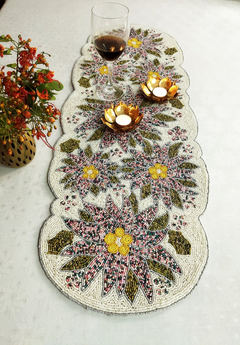 Multicolor Handmade Beaded Flowers Table Runner - Etsy