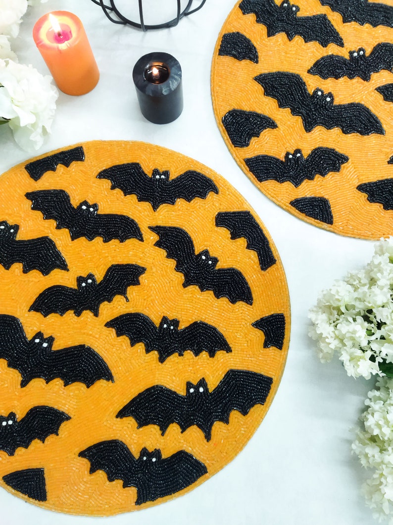 Handmade Halloween Bats Round Beaded Placemat image 5