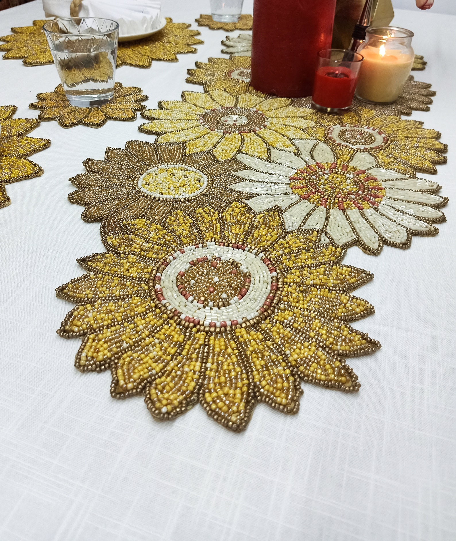 Sunflower Beaded Table Runner Placemats Coasters Etsy
