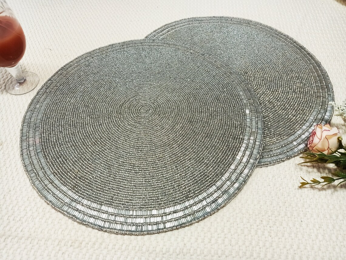 Handmade Silver Beaded Placemat Etsy
