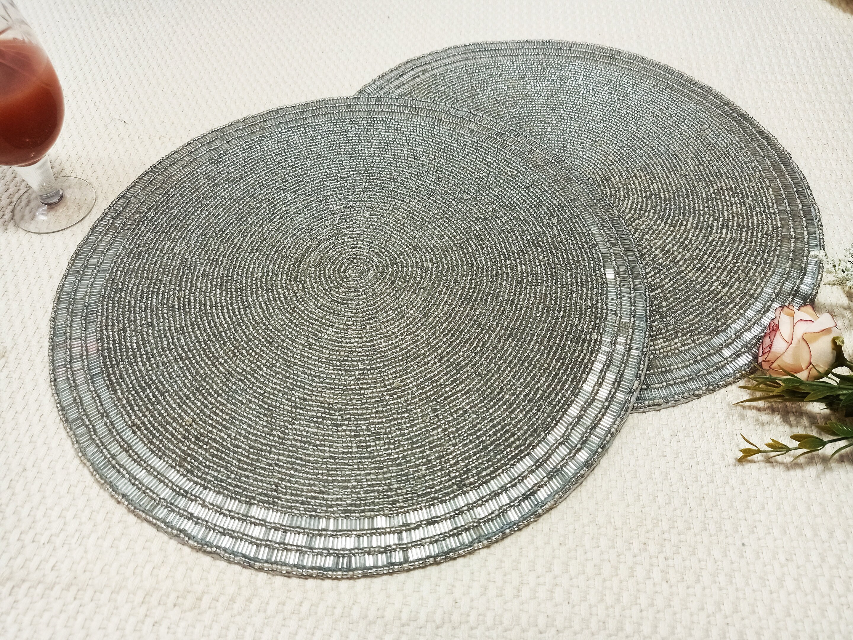 Handmade Silver Beaded Placemat Etsy India