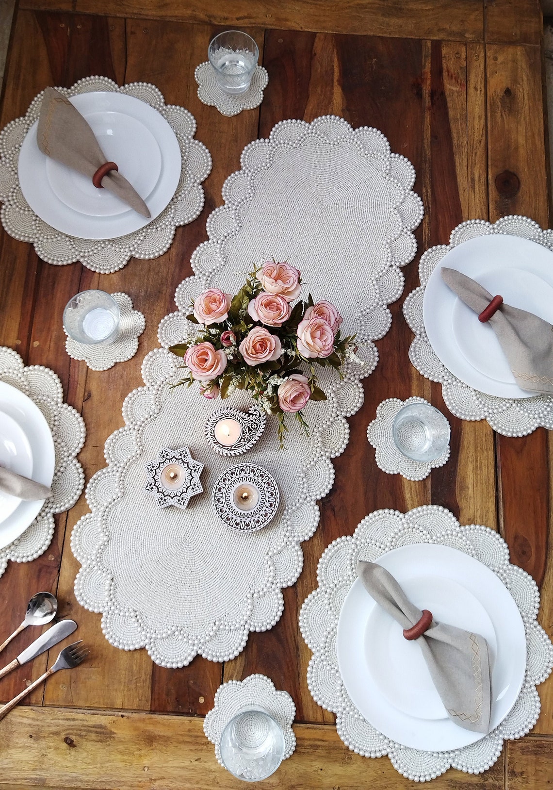 Handmade Pearls Beaded Table runner Matching placemats and Etsy