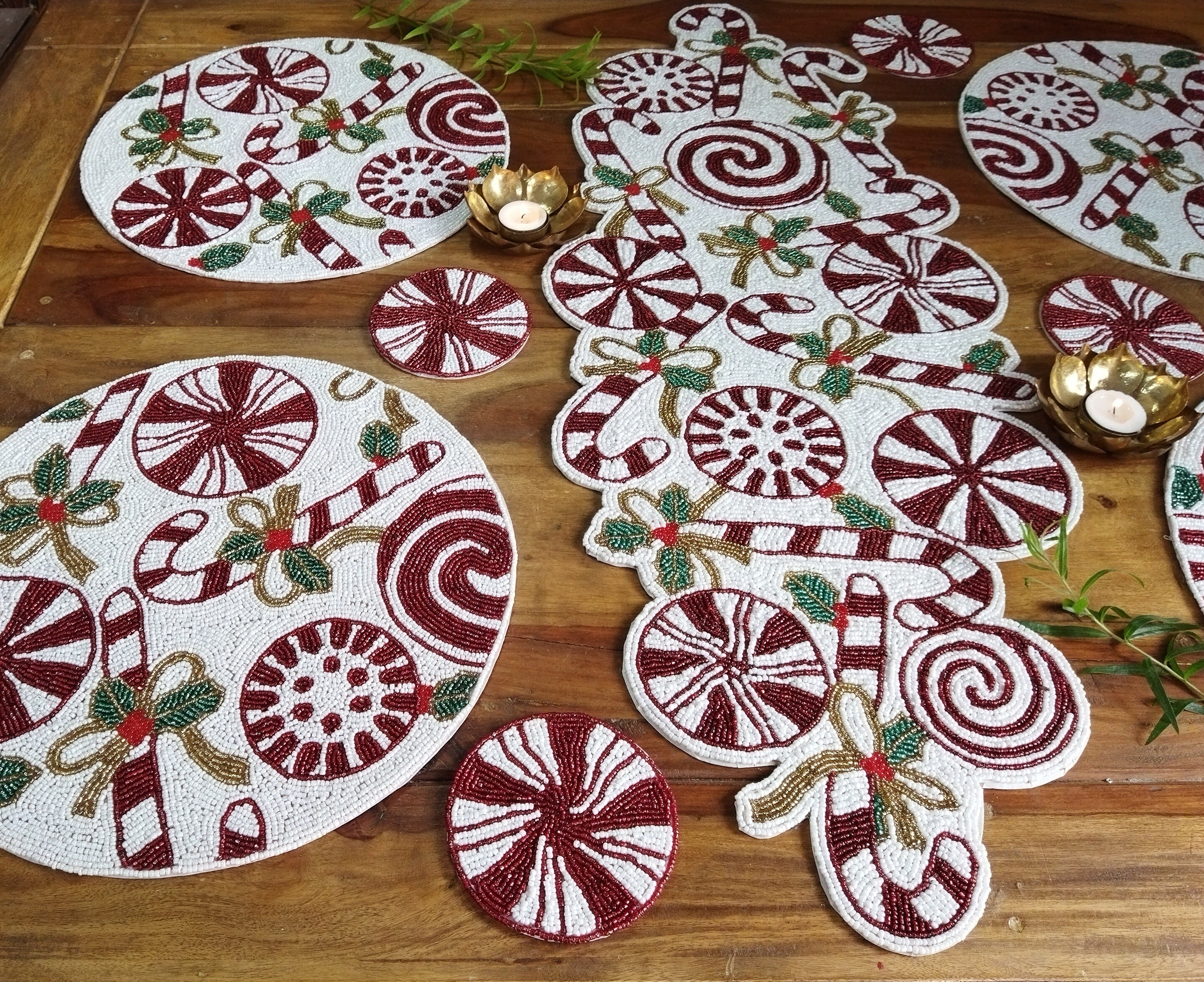 Christmas Candies Handmade Beaded Table Runner. Matching Etsy UK