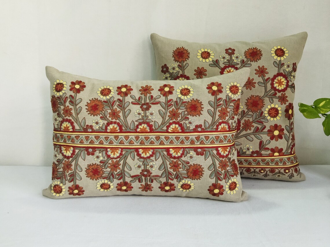 Handmade Crewel Embroidered Pillow Cover Etsy