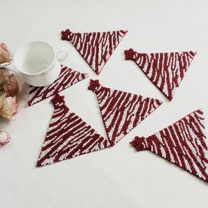 Handmade Red and White Christmas Tree Beaded coasters - Set of 6