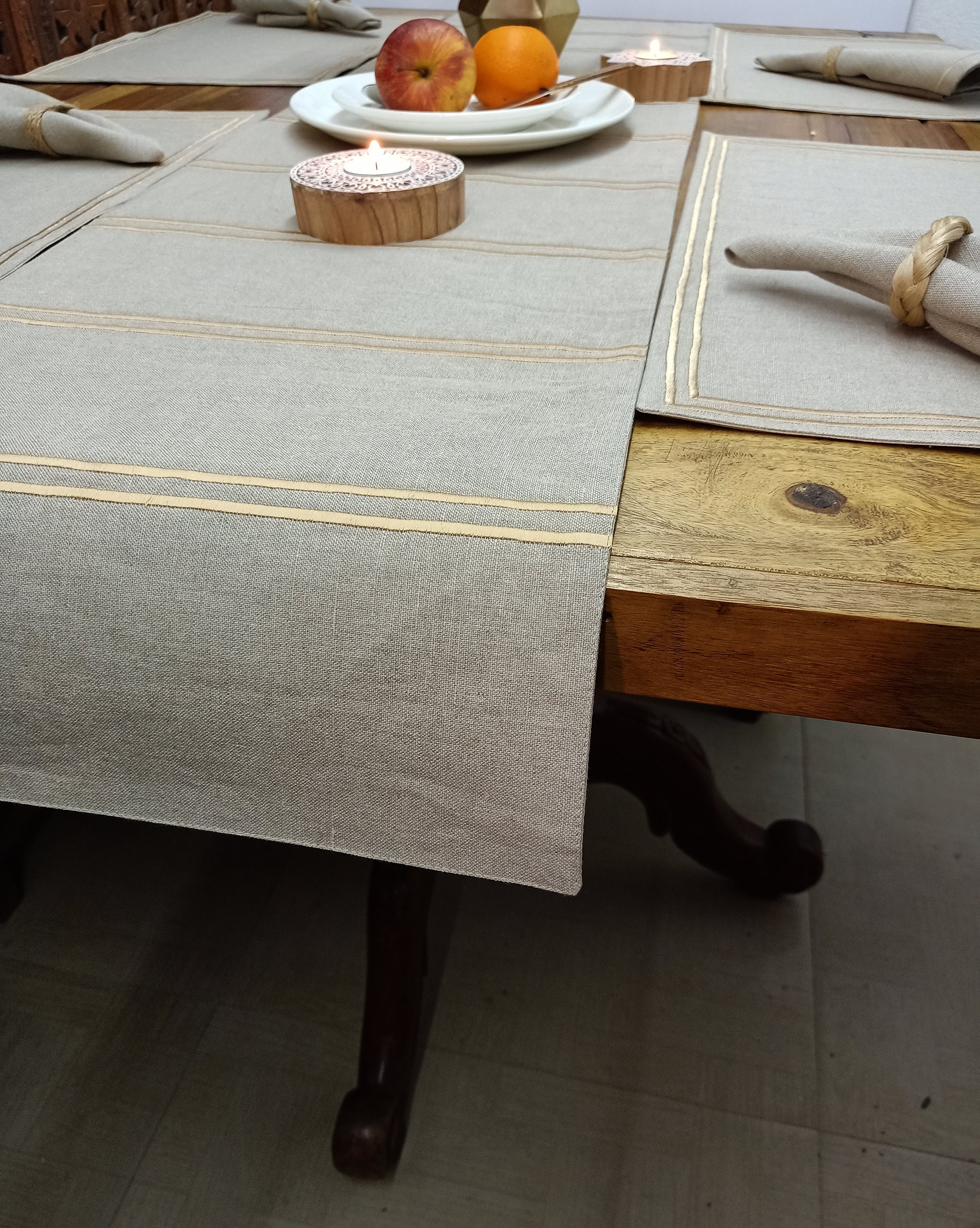 Set of Natural Linen Table Runner4 Placemats and 4 Napkins Etsy