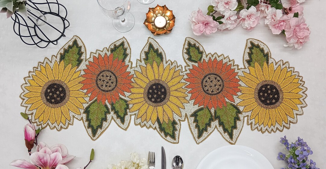 Handmade Sunflower Beaded Table Runner: Floral Home Decor - Etsy