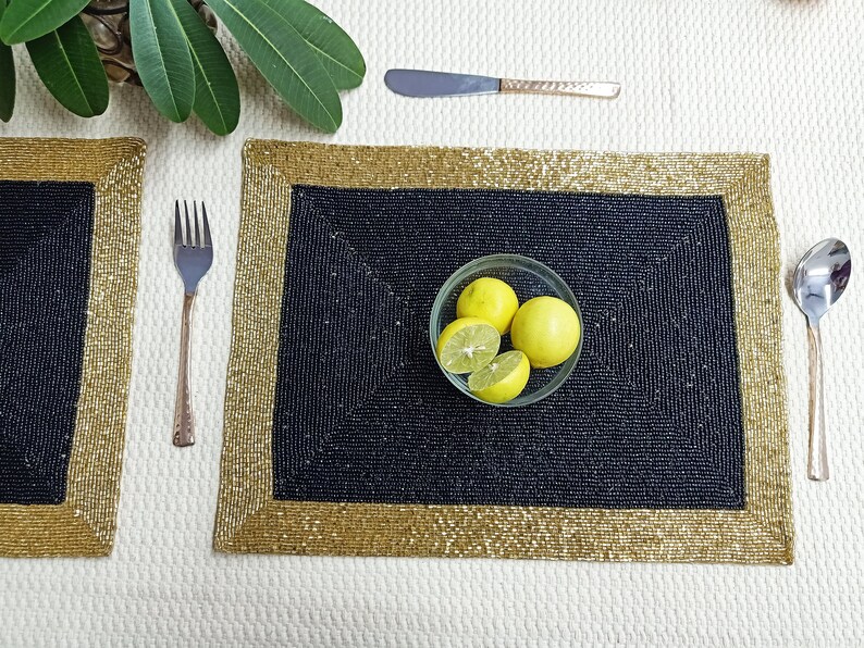 Handmade Black and Gold Beaded Placemat Etsy