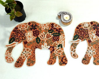 Handmade Floral Elephant Shaped Beaded Placemat