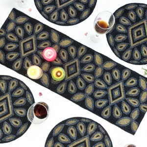 Black and gold Handmade Beaded Table Runner