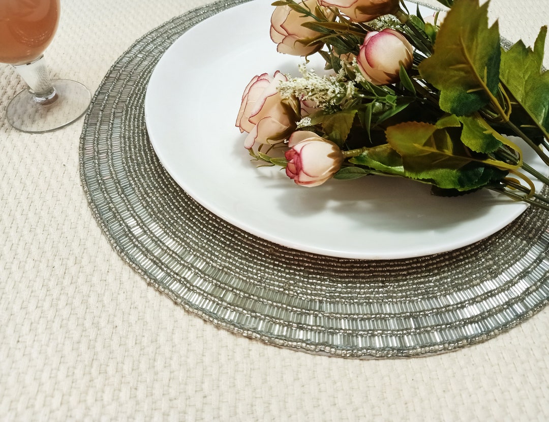 Handmade Silver Beaded Placemat Etsy