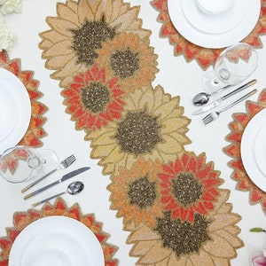 Handmade Floral Beaded Table runner. Matching placemats are also available.