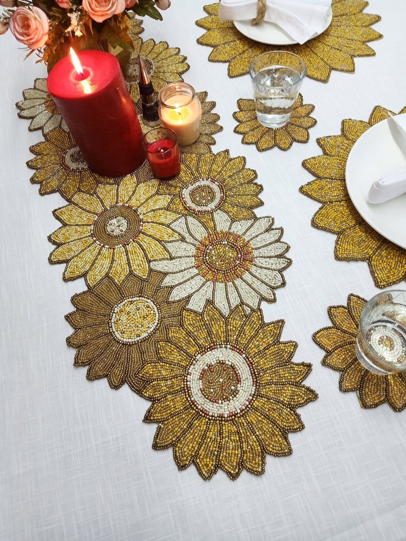 Sunflower Beaded Table Runner Placemats Coasters Etsy