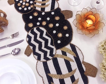 Handmade Black and white Pumpkins  runner