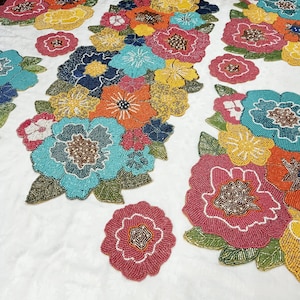 Multicolored flowers Handmade Beaded Table Runner