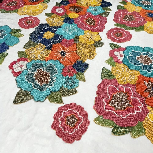 Sunflower Beaded Table Runner Handmade Beaded Runner Etsy