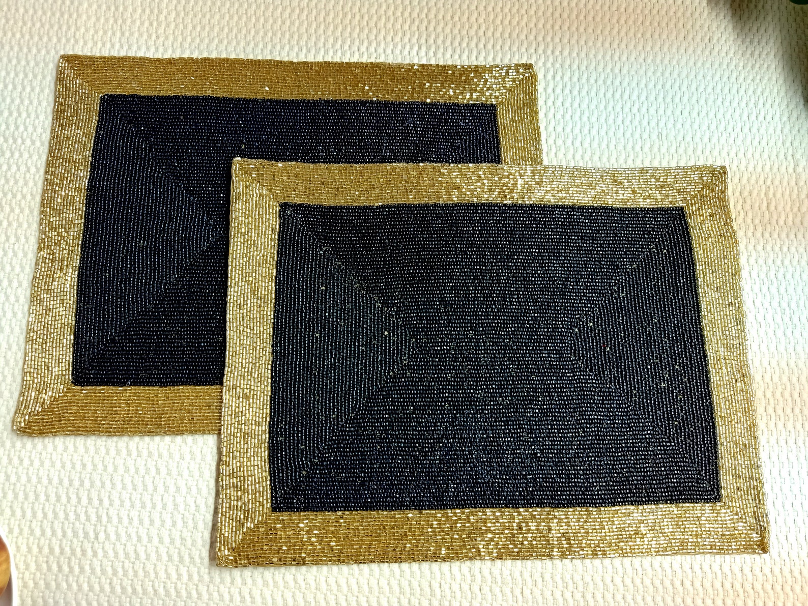 Handmade Black and Gold Beaded Placemat Etsy