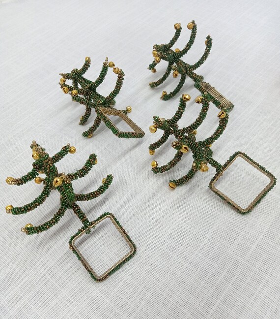 Set 4 Portatovaglioli Con Libellula In Metallo Dorato - Verde, Eleganza Per La Tavola