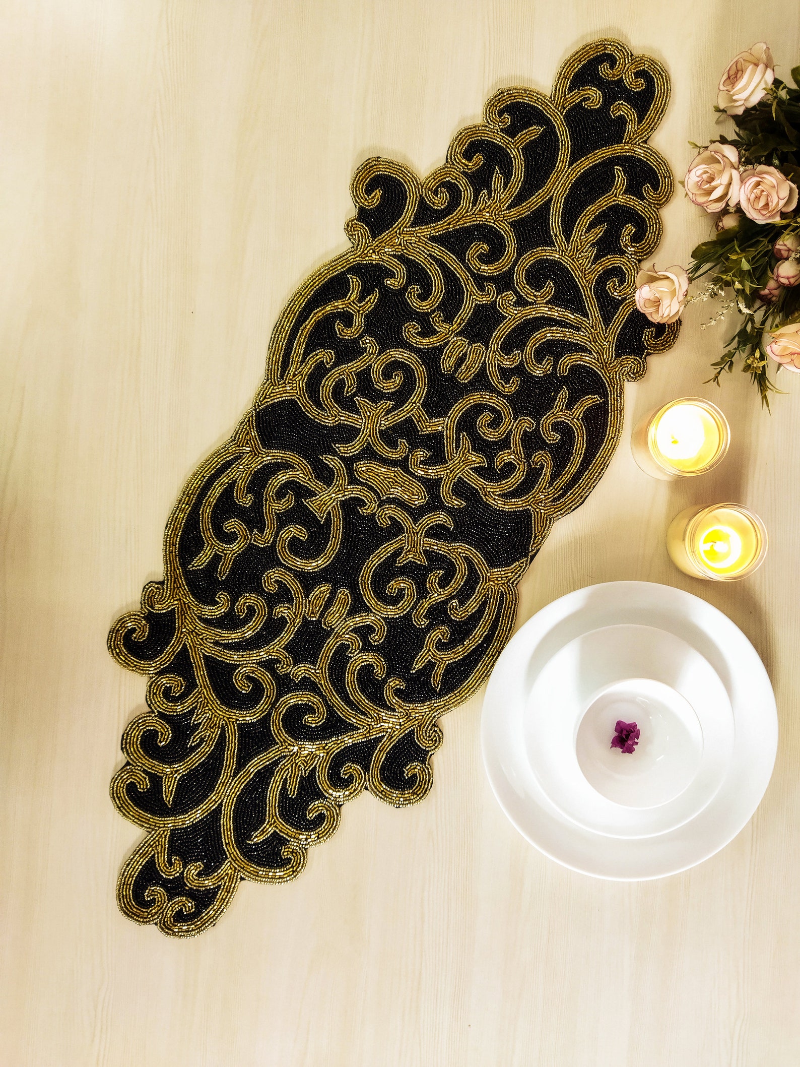 Black and Gold Handmade Beaded Table Runner - Etsy