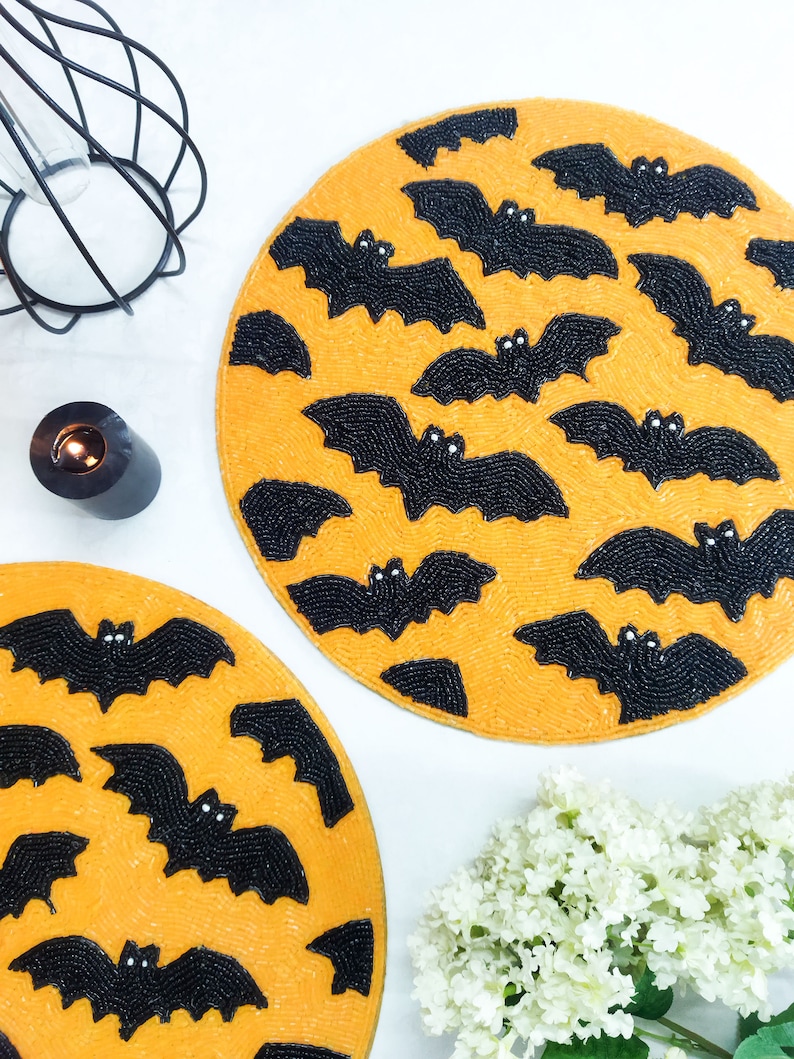 Handmade Halloween Bats Round Beaded Placemat image 4