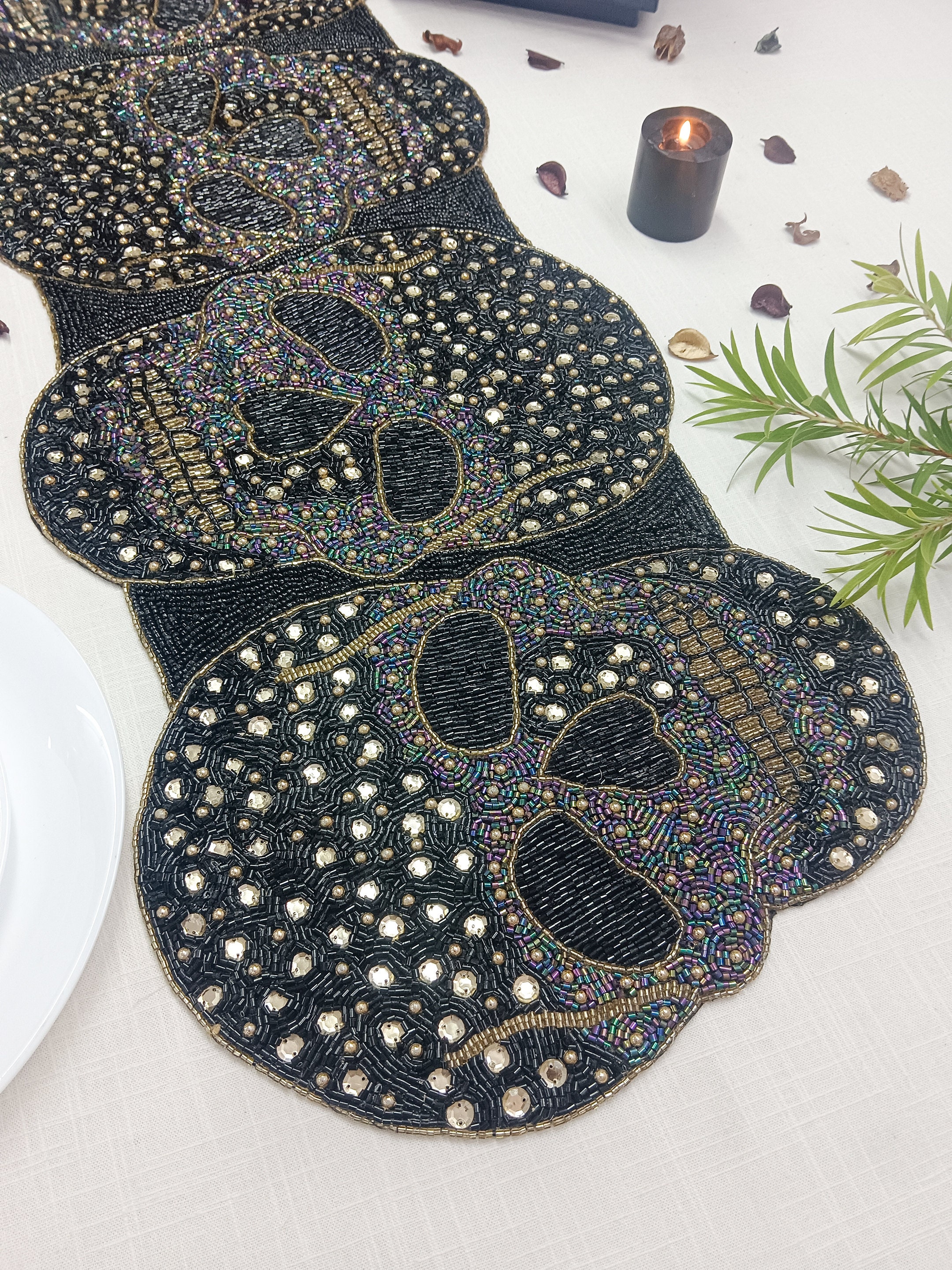 Decorative Black Skulls Handmade Beaded Table Runner - Etsy