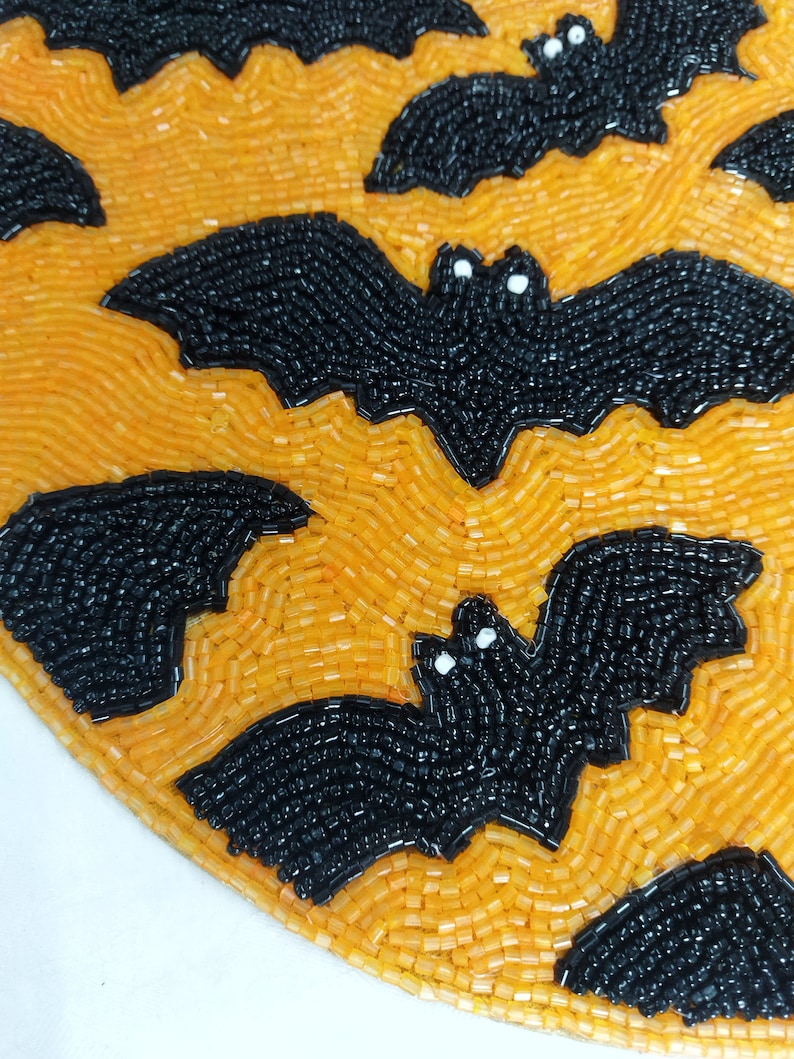 Handmade Halloween Bats Round Beaded Placemat image 6